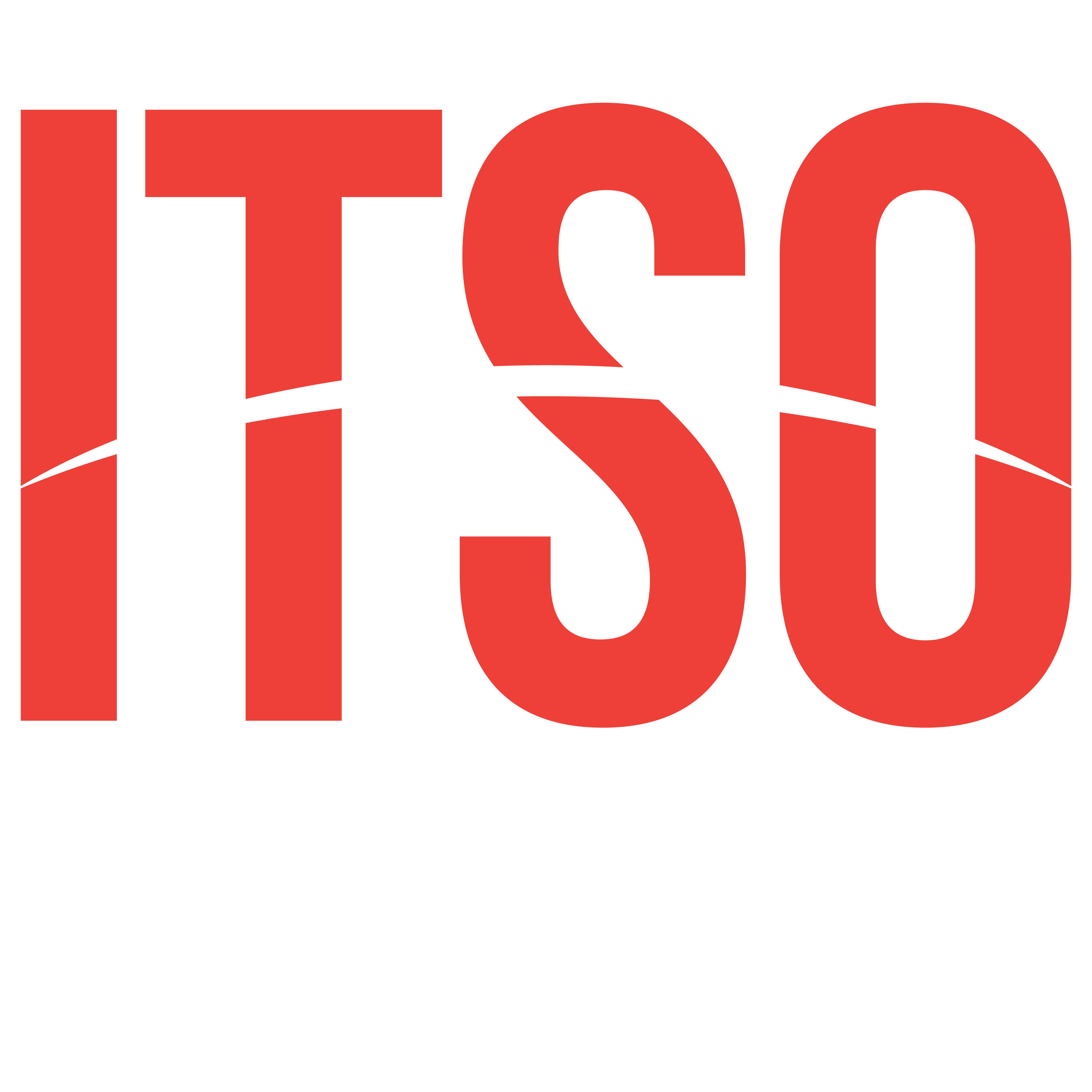 ITSO stacked logo, reverse, red mark and white wording